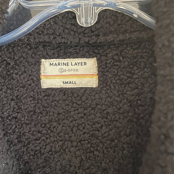 Marine Layer Womens Black Vegan Sherpa Jacket Snap Button Front Collared Sz S - Picture 2 of 4